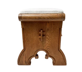 Arts & Crafts Hand-Carved Oak Stools with Boucle Upholstery, 1900s